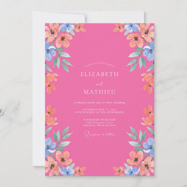 Convites Casamento de Verão Jovial em Fuchsia (Frente)