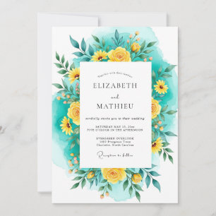 Convites Casamento de Verão Luminoso Azul-Verde e Amarelo