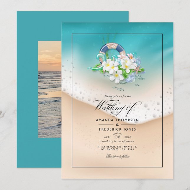 Convites Casamento de Verão na Praia (Frente/Verso)