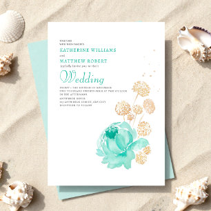 Convites Casamento de Verão na Praia com Bege e Teal Claro
