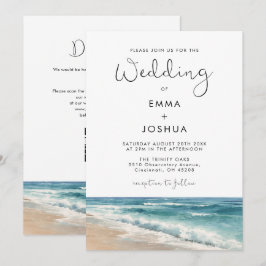 Convites Casamento de Verão na Praia com Código QR em Aquar