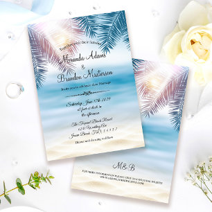 Convites Casamento de Verão na Praia com Palmeira Tropical