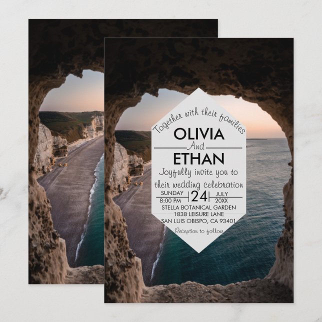 Convites Casamento de Verão na praia de praia em marinho (Frente/Verso)