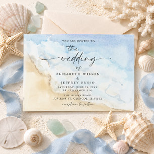 Convites Casamento de Verão na Praia do Mar com Aquarela