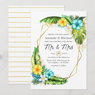 Convites Casamento de Verão na Praia Tropical Geométrica Al