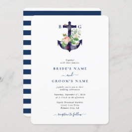 Convites Casamento de Verão Náutico Floral de Âncora Botâni