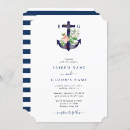 Convites Casamento de Verão Náutico Floral de Âncora Botâni