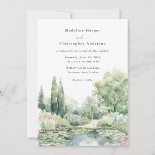 Convites Casamento de Verão no Jardim com Aquarela Elegante