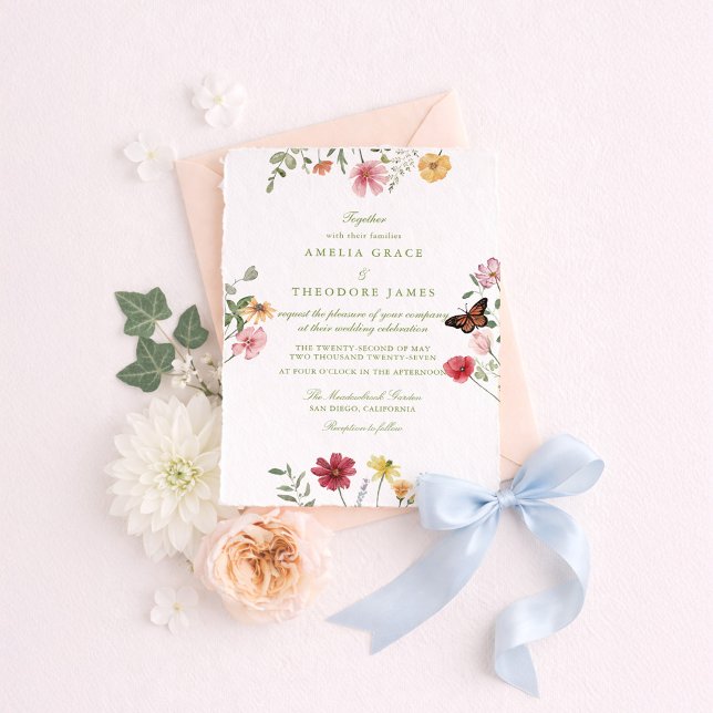 Convites Casamento de Verão no Jardim com Flores Silvestres (Criador carregado)
