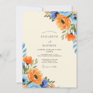 Convites Casamento de Verão Opulento Azul Céu Laranja