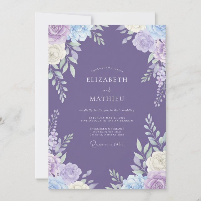 Convites Casamento de Verão Opulento de Lavanda (Frente)