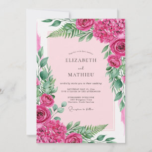 Convites Casamento de Verão Ornamentado em Fuchsia