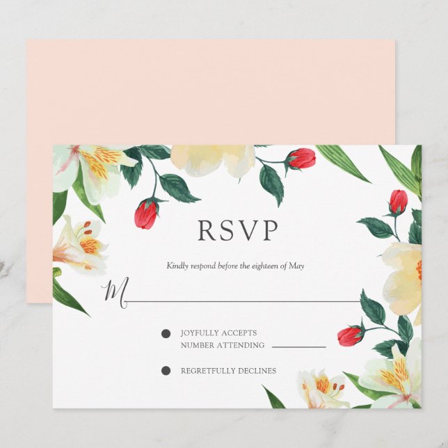 Convites Casamento de verão ousado, RSVP de moldura floral  (Frente/Verso)