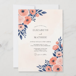 Convites Casamento de Verão Pintado em Coral Marinho