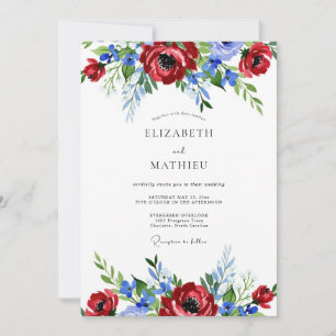 Convites Casamento de Verão Pintado em Vermelho Azul