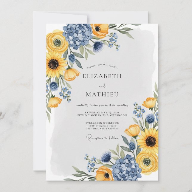 Convites Casamento de Verão Pitoresco Amarelo Dourado (Frente)