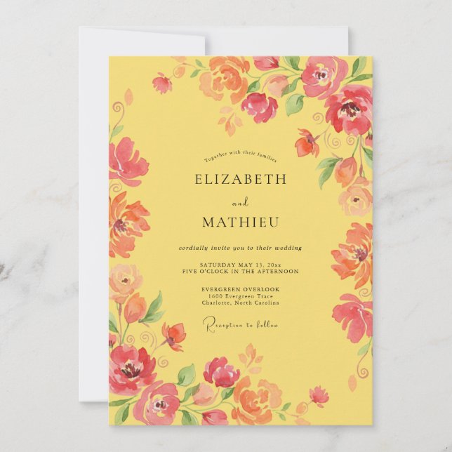 Convites Casamento de Verão Radiante Amarelo (Frente)