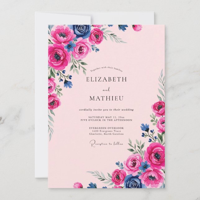 Convites Casamento de Verão Radiante Magenta (Frente)