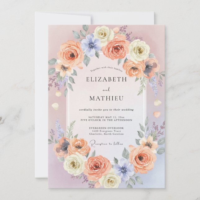 Convites Casamento de Verão Radiante Pêssego (Frente)