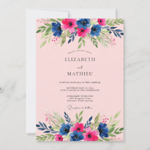 Convites Casamento de Verão Radiante Rosa-Naval