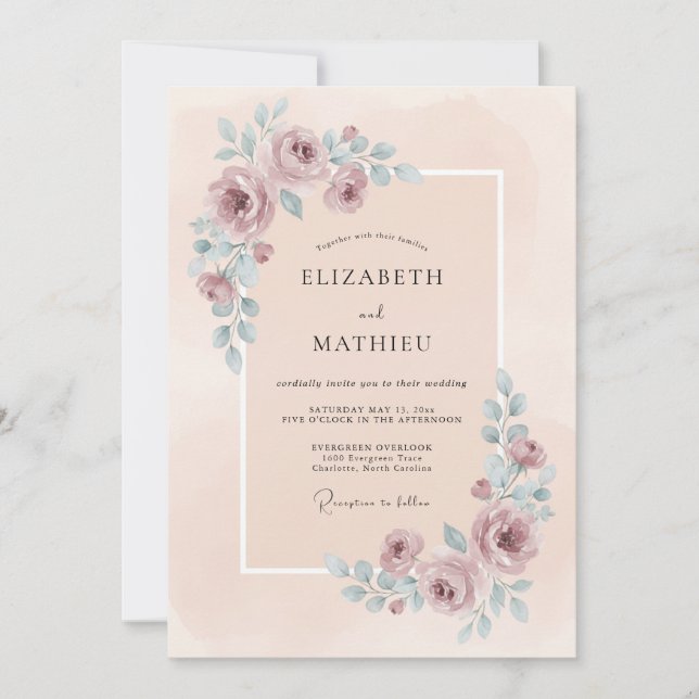 Convites Casamento de Verão Refined Blush (Frente)