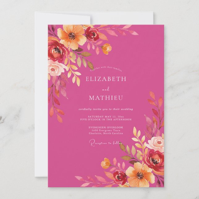 Convites Casamento de Verão Resplandecente Magenta (Frente)