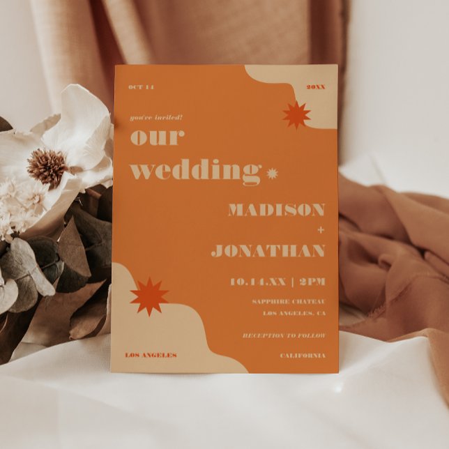 Convites Casamento de Verão Retro Brilhante e Ousado (Criador carregado)