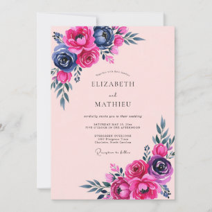 Convites Casamento de Verão Romântico Vibrante Magenta