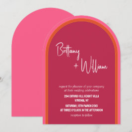 Convites Casamento de Verão Rosa Moderno e Laranja Arranjad