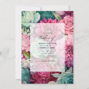 Convites Casamento de Verão Rosa Pastel, Verde Mar e Merlot