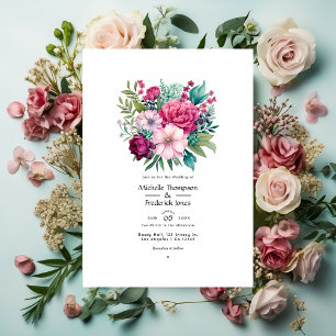 Convites Casamento de Verão Rosa Pastel, Verde Mar e Merlot