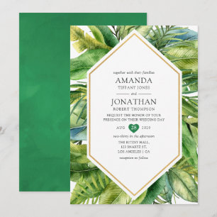 Convites Casamento de Verão Tropical à Beira-Mar com Aquare