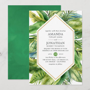 Convites Casamento de Verão Tropical à Beira-Mar em Aquarel