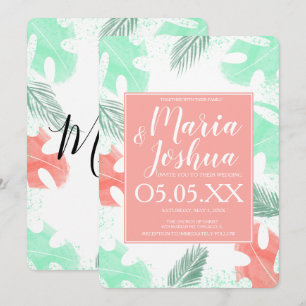Convites Casamento de Verão Tropical Monstera na Praia