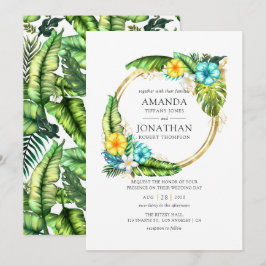 Convites Casamento de Verão Tropical na Praia com Aquarela