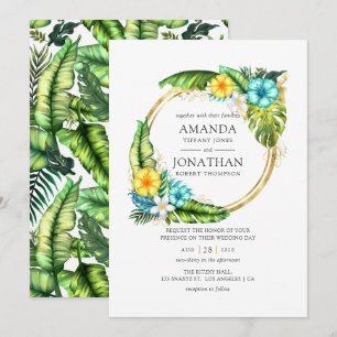 Convites Casamento de Verão Tropical na Praia com Aquarela