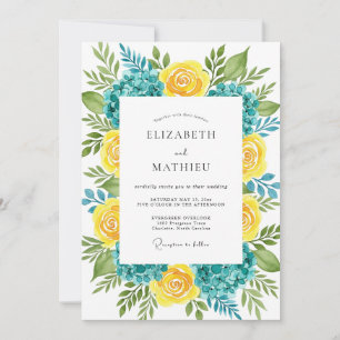 Convites Casamento de Verão Verde-azulado e Amarelo Luxuria