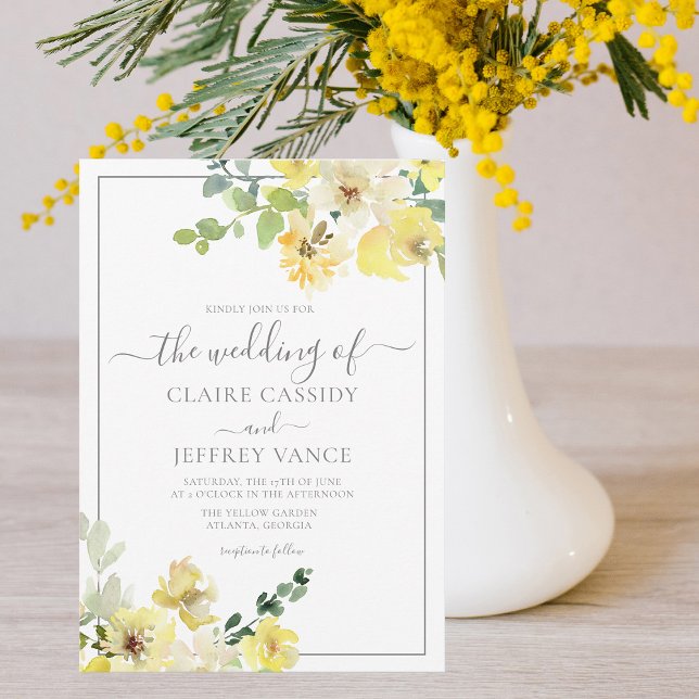 Convites Casamento de Verão Verde de Sage Floral Amarelo De (Criador carregado)