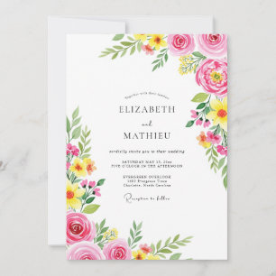 Convites Casamento de Verão Vibrante Amarelo Rosa