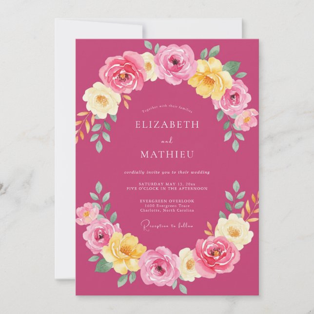 Convites Casamento de Verão Vibrante Magenta (Frente)