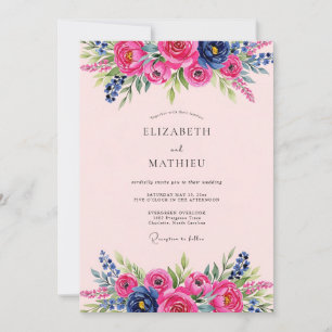 Convites Casamento de Verão Vibrante Rosa Quente
