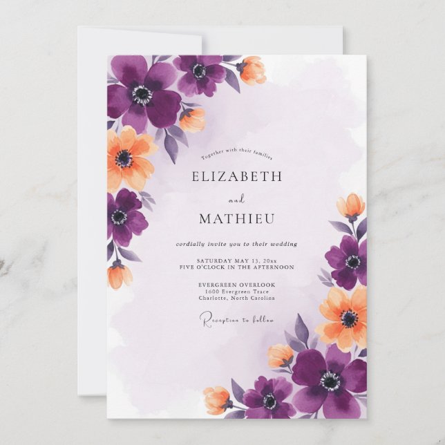 Convites Casamento de Verão Violeta Glorioso (Frente)