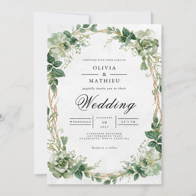 Convites Casamento de Verdant Greenery Floral Arch (Frente)