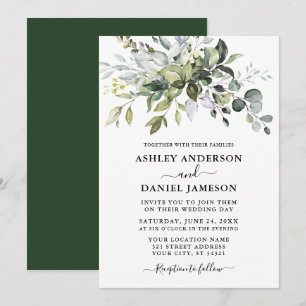 Convites Casamento de Verde Botânico Moderno com Aquarela