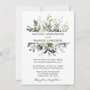 Convites Casamento de Verde Botânico Moderno com Aquarela