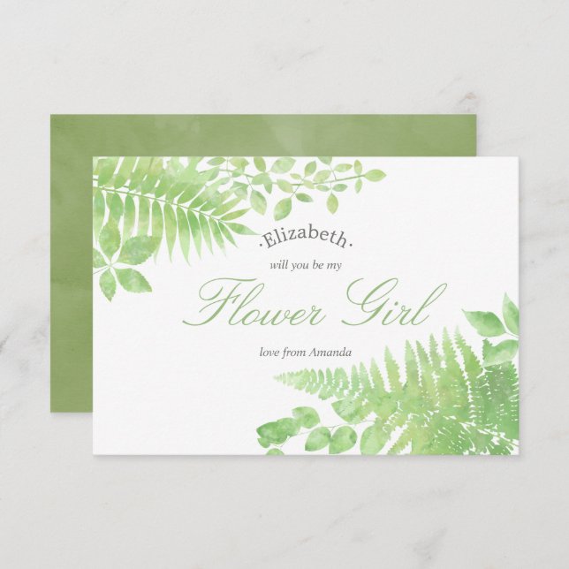 Convites Casamento de Verde com Aquarela Seja minha Menina  (Frente/Verso)