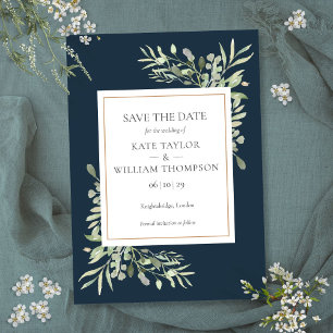 Convites Casamento de Verde com Azul Marinho Profundo Save