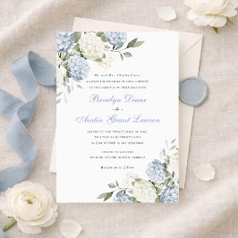 Convites Casamento de Verde e Hortênsia Azul Floral Elegant