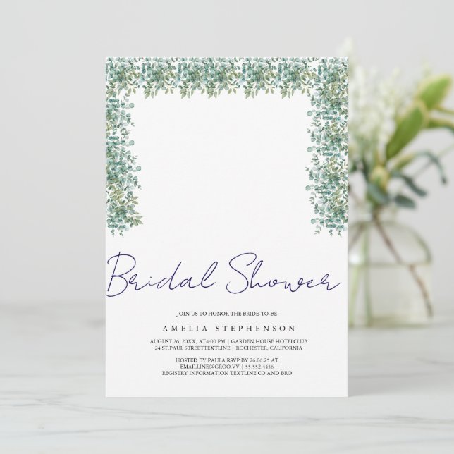 Convites casamento de verde eucalipto (Em pé/Frente)