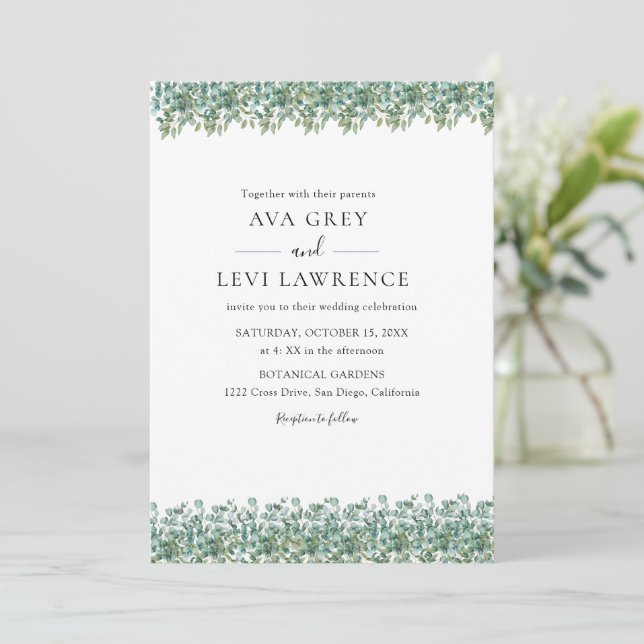 Convites casamento de verde eucalipto (Em pé/Frente)